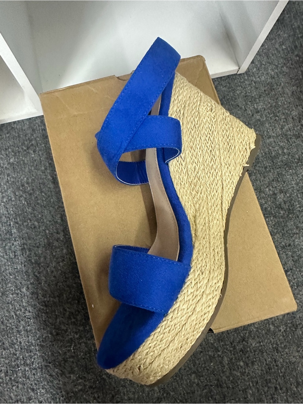 Blue Espadrille Wedge Sandals with Ankle Strap